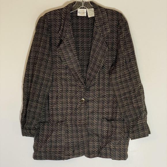 Bentley Jackets & Blazers - Vintage Bentley‎ Blazer Juniors 9/10 Blue Check Acrylic One Button Made USA 90s